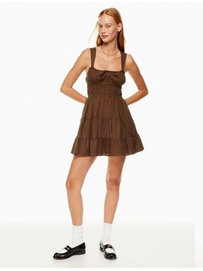 Aritzia Sunday Best Brown Smocked Tiered Mini Dress